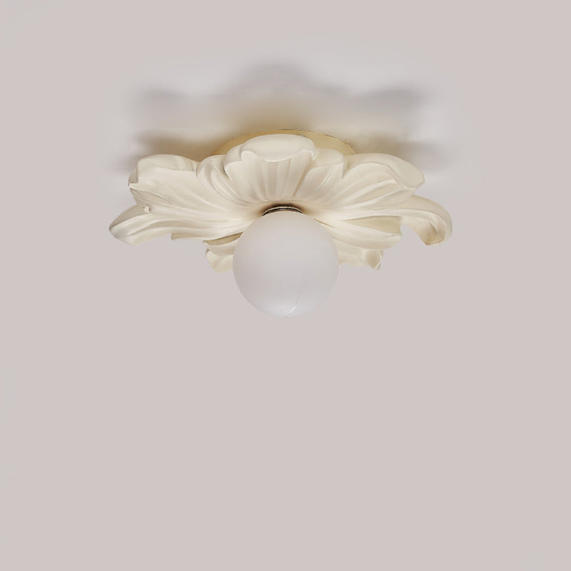 Traditional Japanese Floral Orb Resin Roto-molding 1 - Light Semi-flush Mount Ceiling Light for Living Room