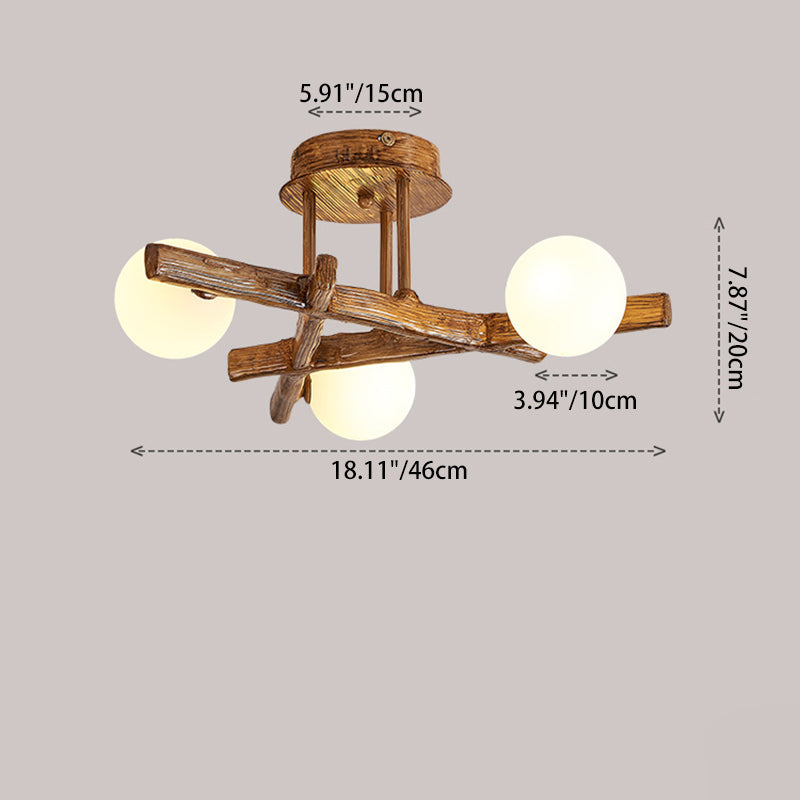 Traditional Japanese Dome Orb Long Branches Resin Roto-molding Metal 3/6/9/12/15 - Light Semi-flush Mount Ceiling Light for Living Room