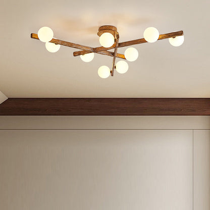 Traditional Japanese Dome Orb Long Branches Resin Roto-molding Metal 3/6/9/12/15 - Light Semi-flush Mount Ceiling Light for Living Room