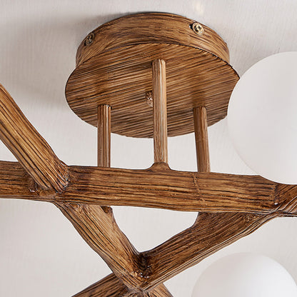 Traditional Japanese Dome Orb Long Branches Resin Roto-molding Metal 3/6/9/12/15 - Light Semi-flush Mount Ceiling Light for Living Room