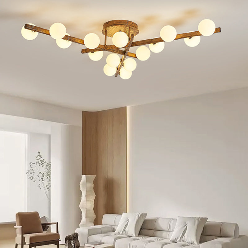 Traditional Japanese Dome Orb Long Branches Resin Roto-molding Metal 3/6/9/12/15 - Light Semi-flush Mount Ceiling Light for Living Room