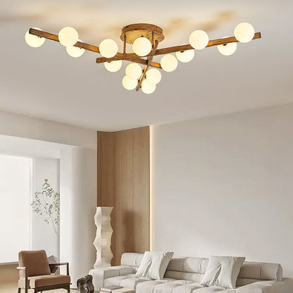 Traditional Japanese Dome Orb Long Branches Resin Roto-molding Metal 3/6/9/12/15 - Light Semi-flush Mount Ceiling Light for Living Room