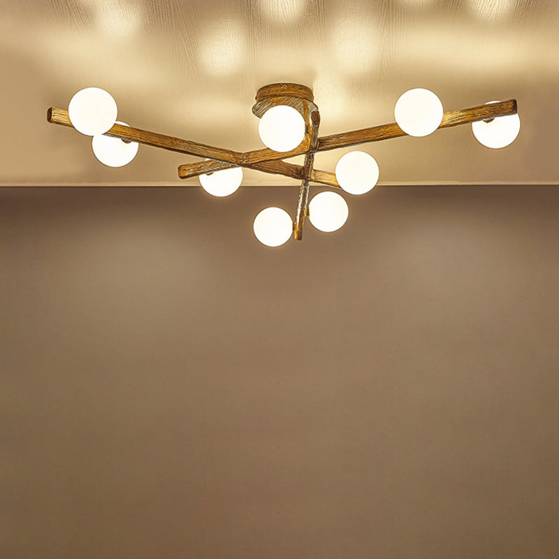Traditional Japanese Dome Orb Long Branches Resin Roto-molding Metal 3/6/9/12/15 - Light Semi-flush Mount Ceiling Light for Living Room
