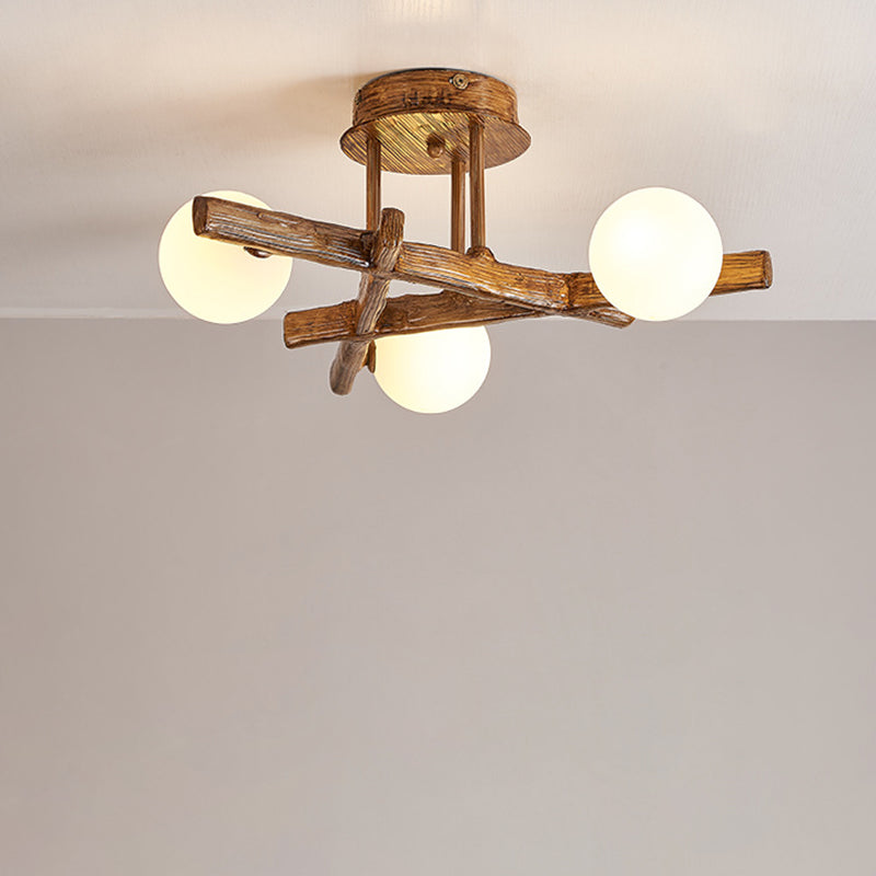 Traditional Japanese Dome Orb Long Branches Resin Roto-molding Metal 3/6/9/12/15 - Light Semi-flush Mount Ceiling Light for Living Room