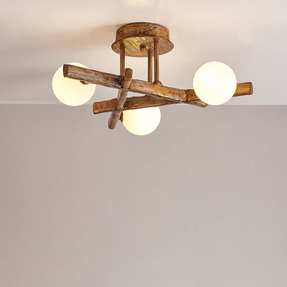 Traditional Japanese Dome Orb Long Branches Resin Roto-molding Metal 3/6/9/12/15 - Light Semi-flush Mount Ceiling Light for Living Room