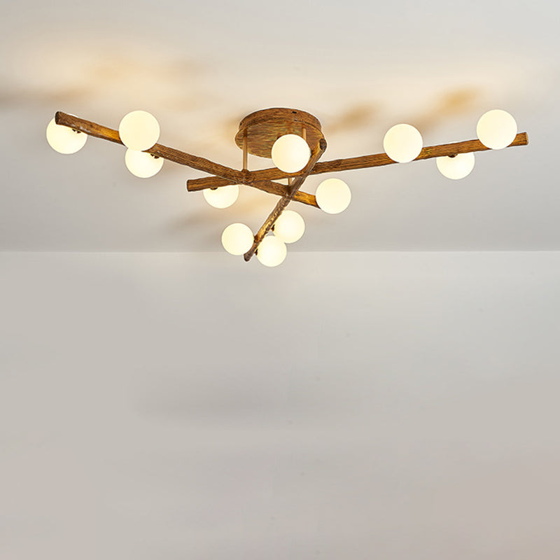 Traditional Japanese Dome Orb Long Branches Resin Roto-molding Metal 3/6/9/12/15 - Light Semi-flush Mount Ceiling Light for Living Room