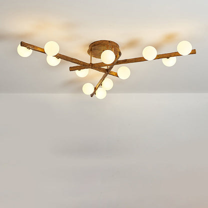 Traditional Japanese Dome Orb Long Branches Resin Roto-molding Metal 3/6/9/12/15 - Light Semi-flush Mount Ceiling Light for Living Room