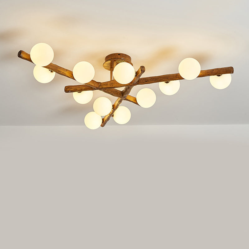 Traditional Japanese Dome Orb Long Branches Resin Roto-molding Metal 3/6/9/12/15 - Light Semi-flush Mount Ceiling Light for Living Room
