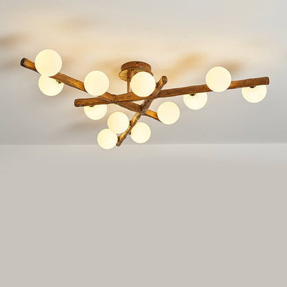 Traditional Japanese Dome Orb Long Branches Resin Roto-molding Metal 3/6/9/12/15 - Light Semi-flush Mount Ceiling Light for Living Room