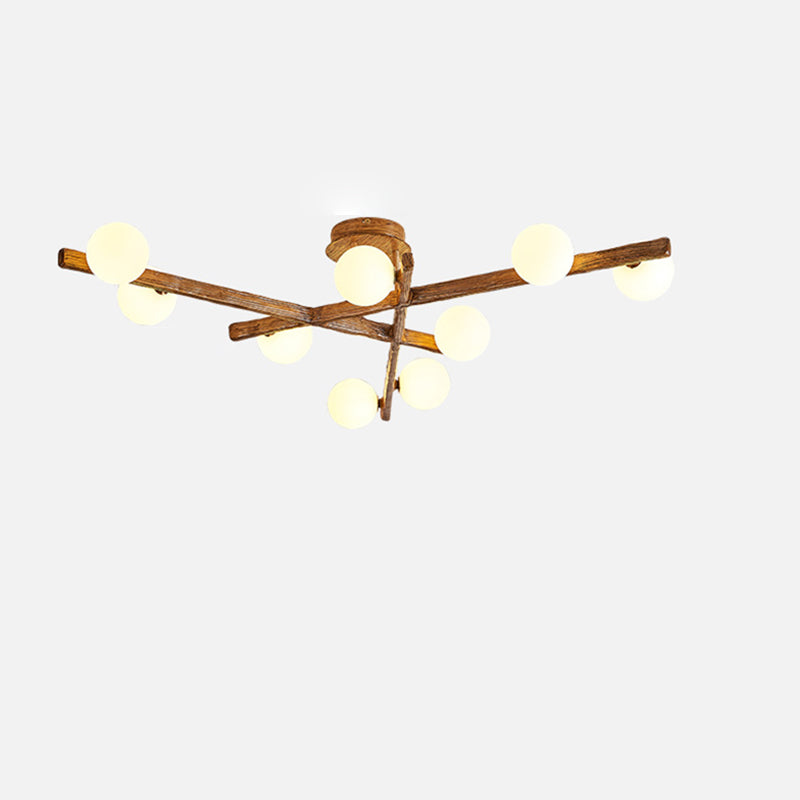 Traditional Japanese Dome Orb Long Branches Resin Roto-molding Metal 3/6/9/12/15 - Light Semi-flush Mount Ceiling Light for Living Room