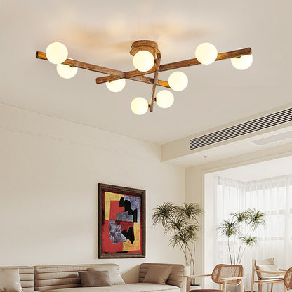Traditional Japanese Dome Orb Long Branches Resin Roto-molding Metal 3/6/9/12/15 - Light Semi-flush Mount Ceiling Light for Living Room