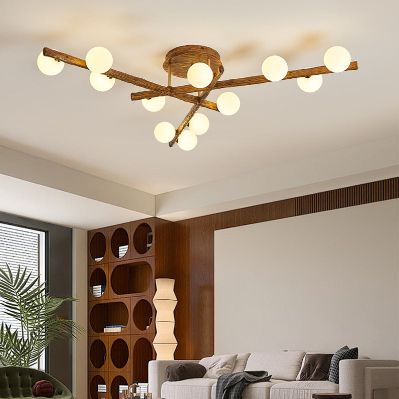 Traditional Japanese Dome Orb Long Branches Resin Roto-molding Metal 3/6/9/12/15 - Light Semi-flush Mount Ceiling Light for Living Room