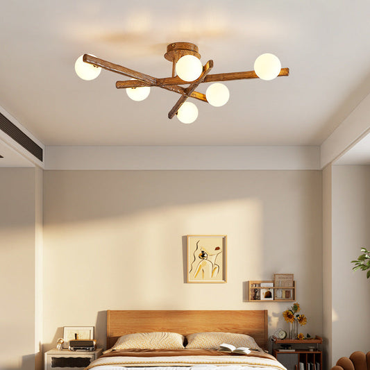 Traditional Japanese Dome Orb Long Branches Resin Roto-molding Metal 3/6/9/12/15 - Light Semi-flush Mount Ceiling Light for Living Room