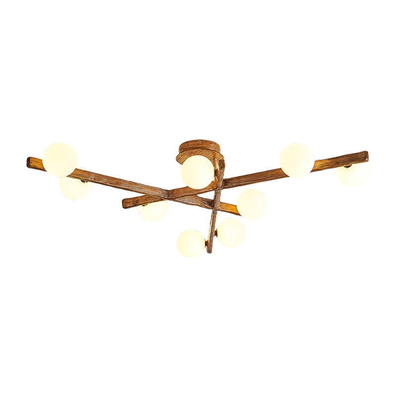 Traditional Japanese Dome Orb Long Branches Resin Roto-molding Metal 3/6/9/12/15 - Light Semi-flush Mount Ceiling Light for Living Room