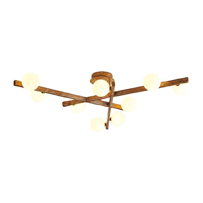 Traditional Japanese Dome Orb Long Branches Resin Roto-molding Metal 3/6/9/12/15 - Light Semi-flush Mount Ceiling Light for Living Room