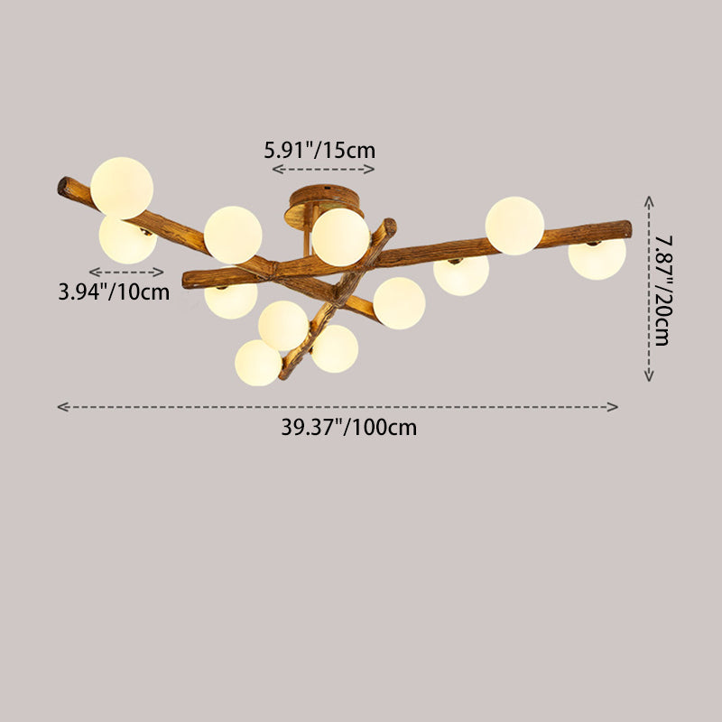 Traditional Japanese Dome Orb Long Branches Resin Roto-molding Metal 3/6/9/12/15 - Light Semi-flush Mount Ceiling Light for Living Room