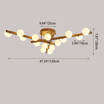 Traditional Japanese Dome Orb Long Branches Resin Roto-molding Metal 3/6/9/12/15 - Light Semi-flush Mount Ceiling Light for Living Room