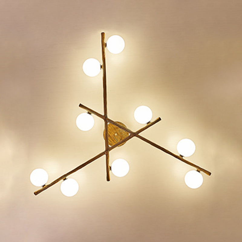 Traditional Japanese Dome Orb Long Branches Resin Roto-molding Metal 3/6/9/12/15 - Light Semi-flush Mount Ceiling Light for Living Room