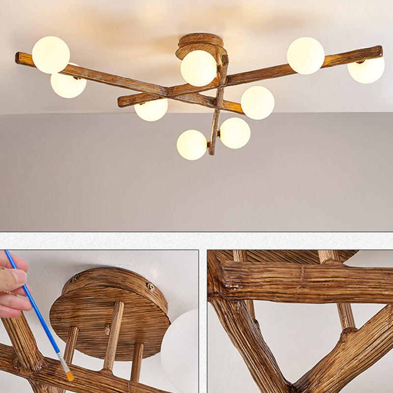 Traditional Japanese Dome Orb Long Branches Resin Roto-molding Metal 3/6/9/12/15 - Light Semi-flush Mount Ceiling Light for Living Room