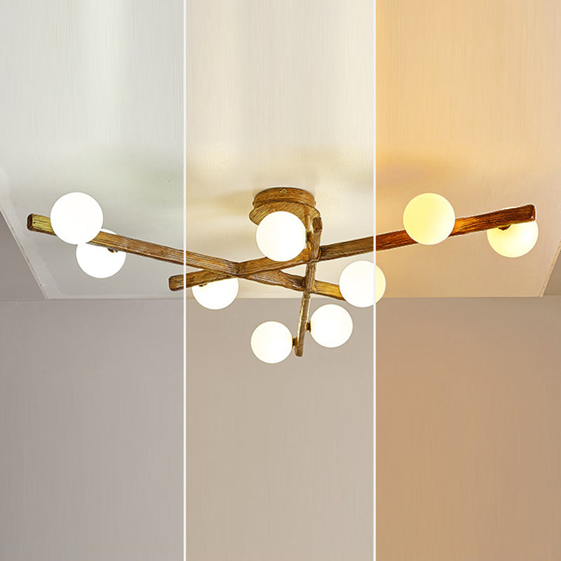 Traditional Japanese Dome Orb Long Branches Resin Roto-molding Metal 3/6/9/12/15 - Light Semi-flush Mount Ceiling Light for Living Room