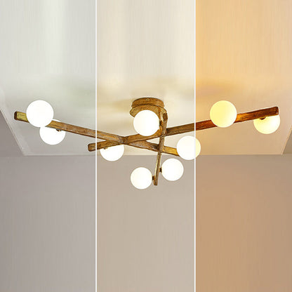 Traditional Japanese Dome Orb Long Branches Resin Roto-molding Metal 3/6/9/12/15 - Light Semi-flush Mount Ceiling Light for Living Room