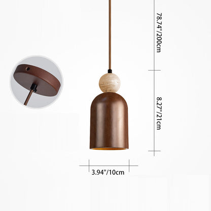 Traditional Japanese Dome Orb Yellow Travertine Solid Wood 1 - Light Pendant Light For Bedroom