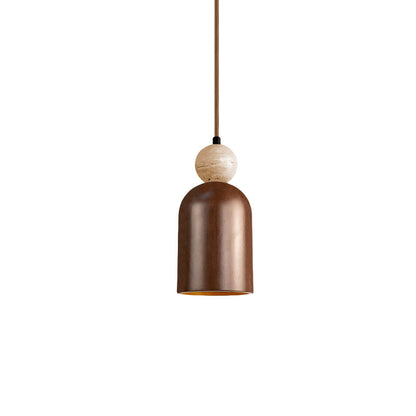 Traditional Japanese Dome Orb Yellow Travertine Solid Wood 1 - Light Pendant Light For Bedroom
