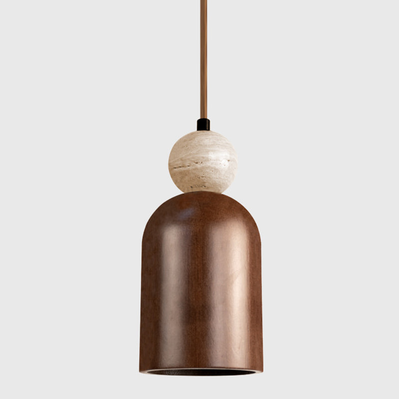 Traditional Japanese Dome Orb Yellow Travertine Solid Wood 1 - Light Pendant Light For Bedroom
