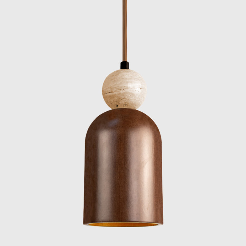 Traditional Japanese Dome Orb Yellow Travertine Solid Wood 1 - Light Pendant Light For Bedroom