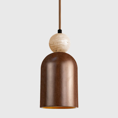 Traditional Japanese Dome Orb Yellow Travertine Solid Wood 1 - Light Pendant Light For Bedroom