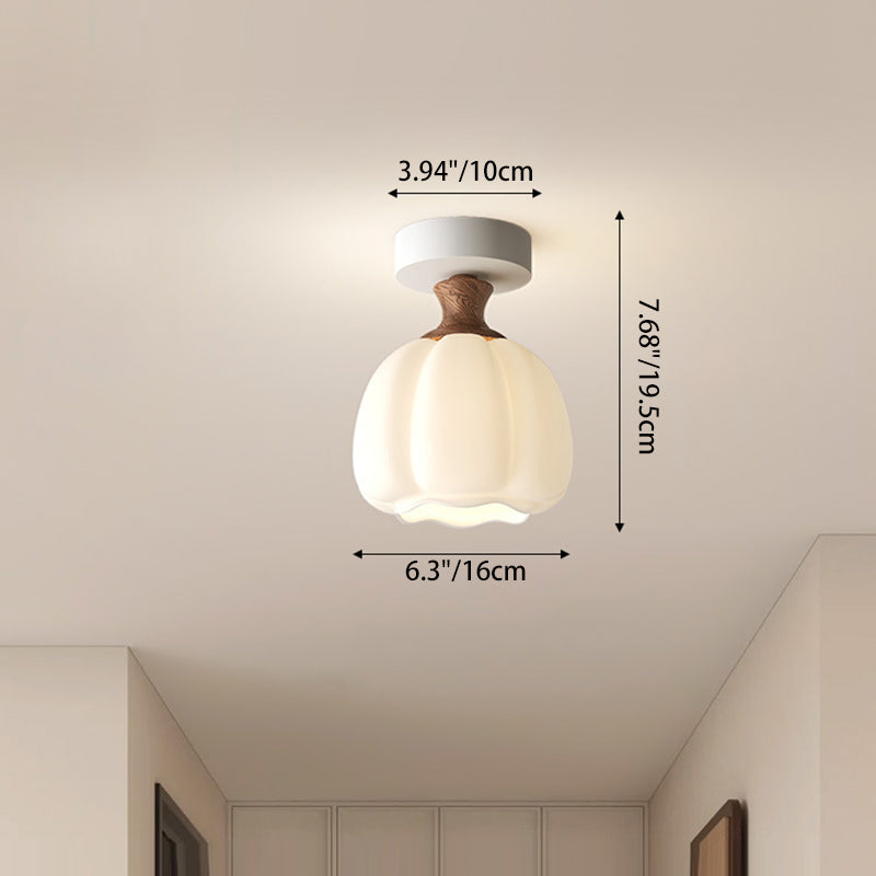 Traditional French Semicircle Pumpkin Glass Fabric Iron 1 - Light Semi-flush Mount Ceiling Light for Hallways