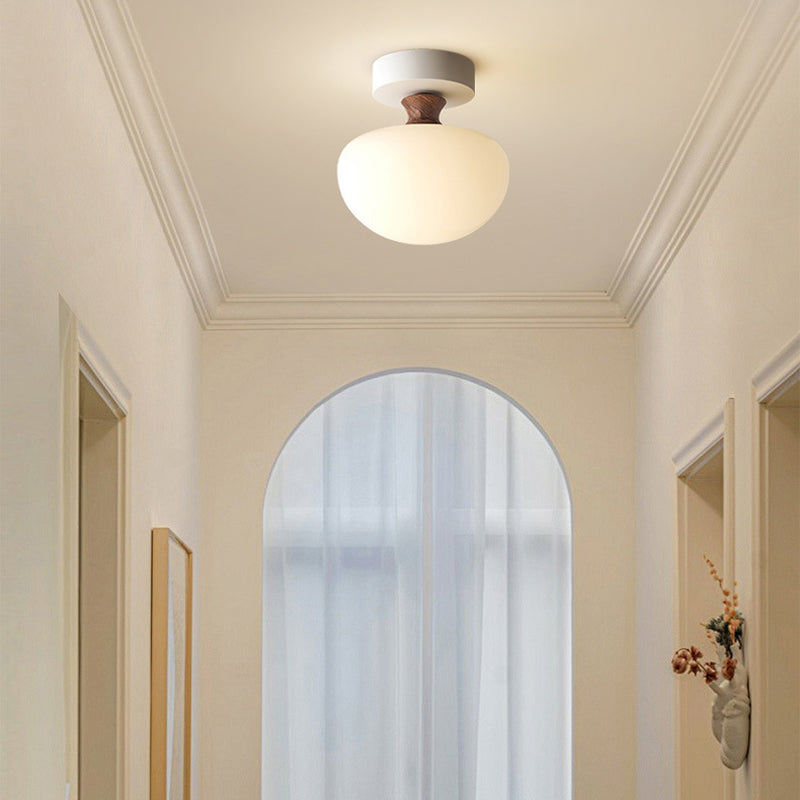 Traditional French Semicircle Pumpkin Glass Fabric Iron 1 - Light Semi-flush Mount Ceiling Light for Hallways