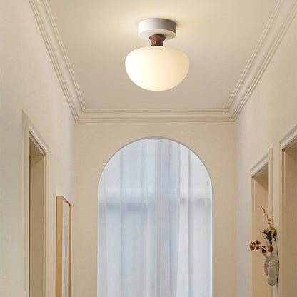 Traditional French Semicircle Pumpkin Glass Fabric Iron 1 - Light Semi-flush Mount Ceiling Light for Hallways