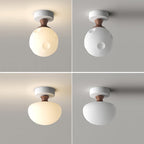 Traditional French Semicircle Pumpkin Glass Fabric Iron 1 - Light Semi-flush Mount Ceiling Light for Hallways