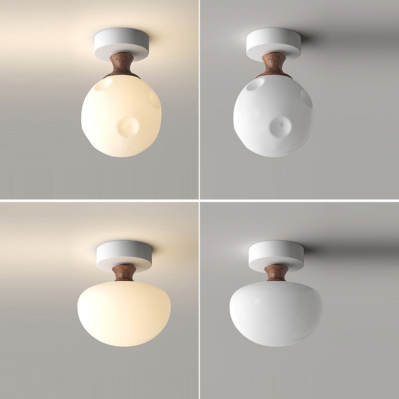 Traditional French Semicircle Pumpkin Glass Fabric Iron 1 - Light Semi-flush Mount Ceiling Light for Hallways