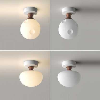 Traditional French Semicircle Pumpkin Glass Fabric Iron 1 - Light Semi-flush Mount Ceiling Light for Hallways
