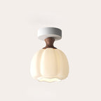 Traditional French Semicircle Pumpkin Glass Fabric Iron 1 - Light Semi-flush Mount Ceiling Light for Hallways