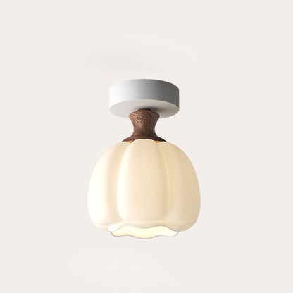 Traditional French Semicircle Pumpkin Glass Fabric Iron 1 - Light Semi-flush Mount Ceiling Light for Hallways