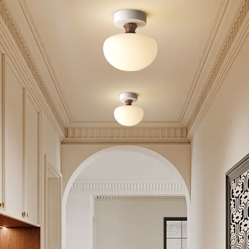 Traditional French Semicircle Pumpkin Glass Fabric Iron 1 - Light Semi-flush Mount Ceiling Light for Hallways