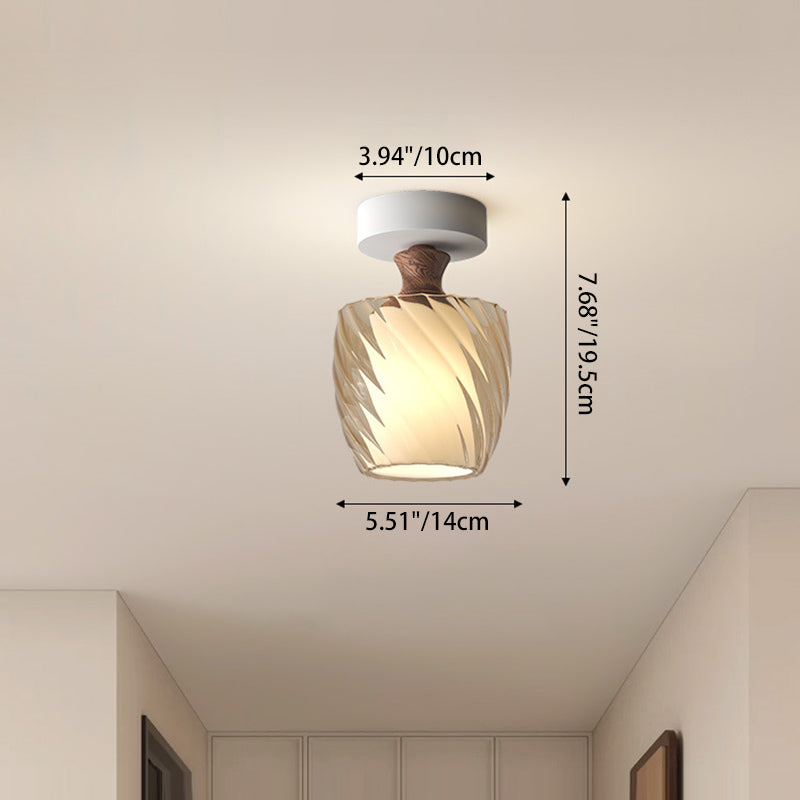 Traditional French Semicircle Pumpkin Glass Fabric Iron 1 - Light Semi-flush Mount Ceiling Light for Hallways
