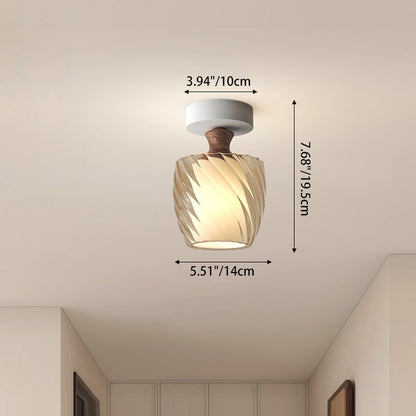 Traditional French Semicircle Pumpkin Glass Fabric Iron 1 - Light Semi-flush Mount Ceiling Light for Hallways