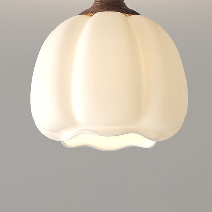 Traditional French Semicircle Pumpkin Glass Fabric Iron 1 - Light Semi-flush Mount Ceiling Light for Hallways