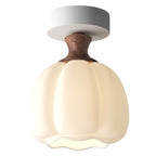 Traditional French Semicircle Pumpkin Glass Fabric Iron 1 - Light Semi-flush Mount Ceiling Light for Hallways