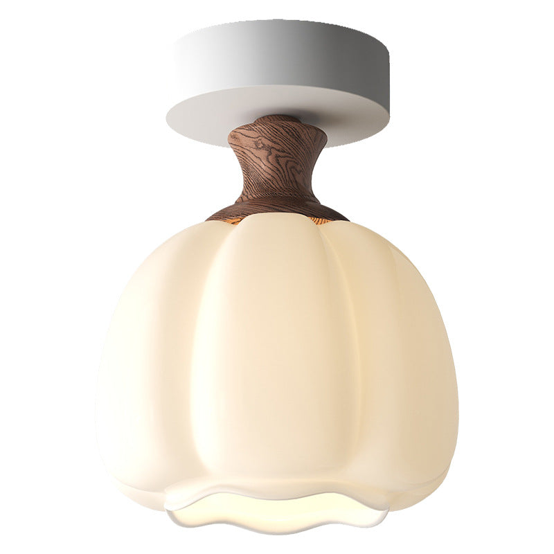 Traditional French Semicircle Pumpkin Glass Fabric Iron 1 - Light Semi-flush Mount Ceiling Light for Hallways