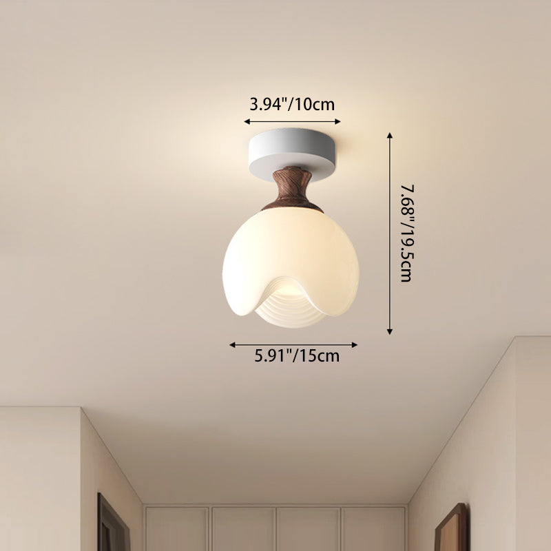 Traditional French Semicircle Pumpkin Glass Fabric Iron 1 - Light Semi-flush Mount Ceiling Light for Hallways
