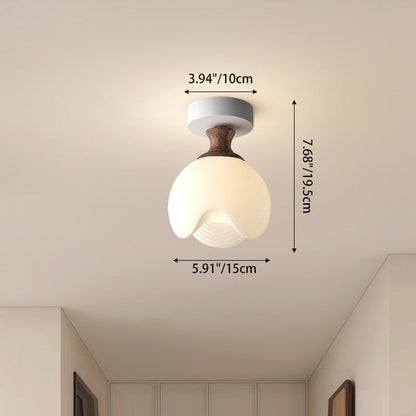 Traditional French Semicircle Pumpkin Glass Fabric Iron 1 - Light Semi-flush Mount Ceiling Light for Hallways
