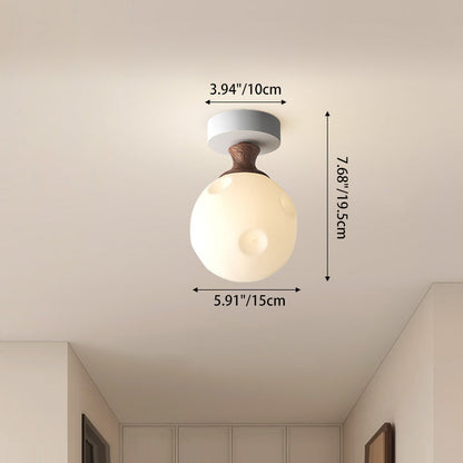 Traditional French Semicircle Pumpkin Glass Fabric Iron 1 - Light Semi-flush Mount Ceiling Light for Hallways