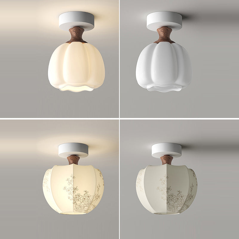 Traditional French Semicircle Pumpkin Glass Fabric Iron 1 - Light Semi-flush Mount Ceiling Light for Hallways