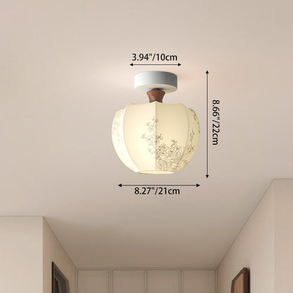 Traditional French Semicircle Pumpkin Glass Fabric Iron 1 - Light Semi-flush Mount Ceiling Light for Hallways
