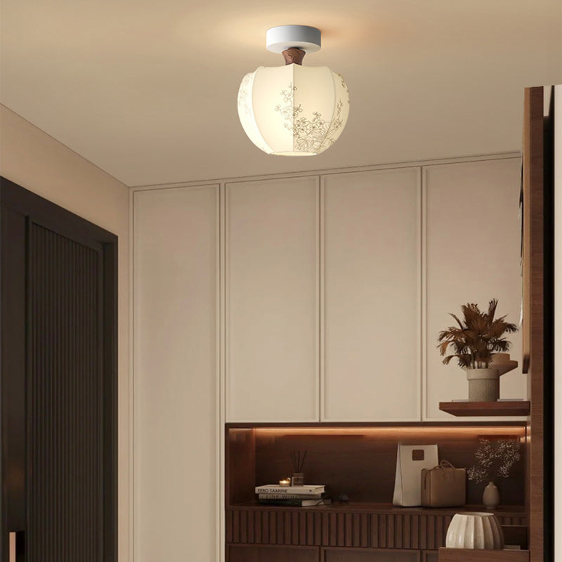 Traditional French Semicircle Pumpkin Glass Fabric Iron 1 - Light Semi-flush Mount Ceiling Light for Hallways